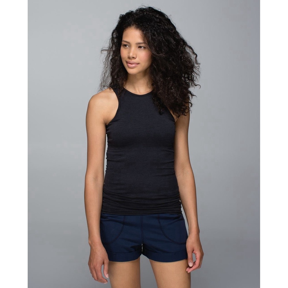 Lululemon Seamlessly Covered Tank Heathered Black Size 6 - Picture 2 of 9